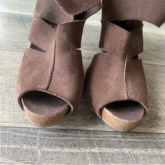 Pedro Garcia Brown Suede Leather High Heel Open Toe Booties Size 41.5